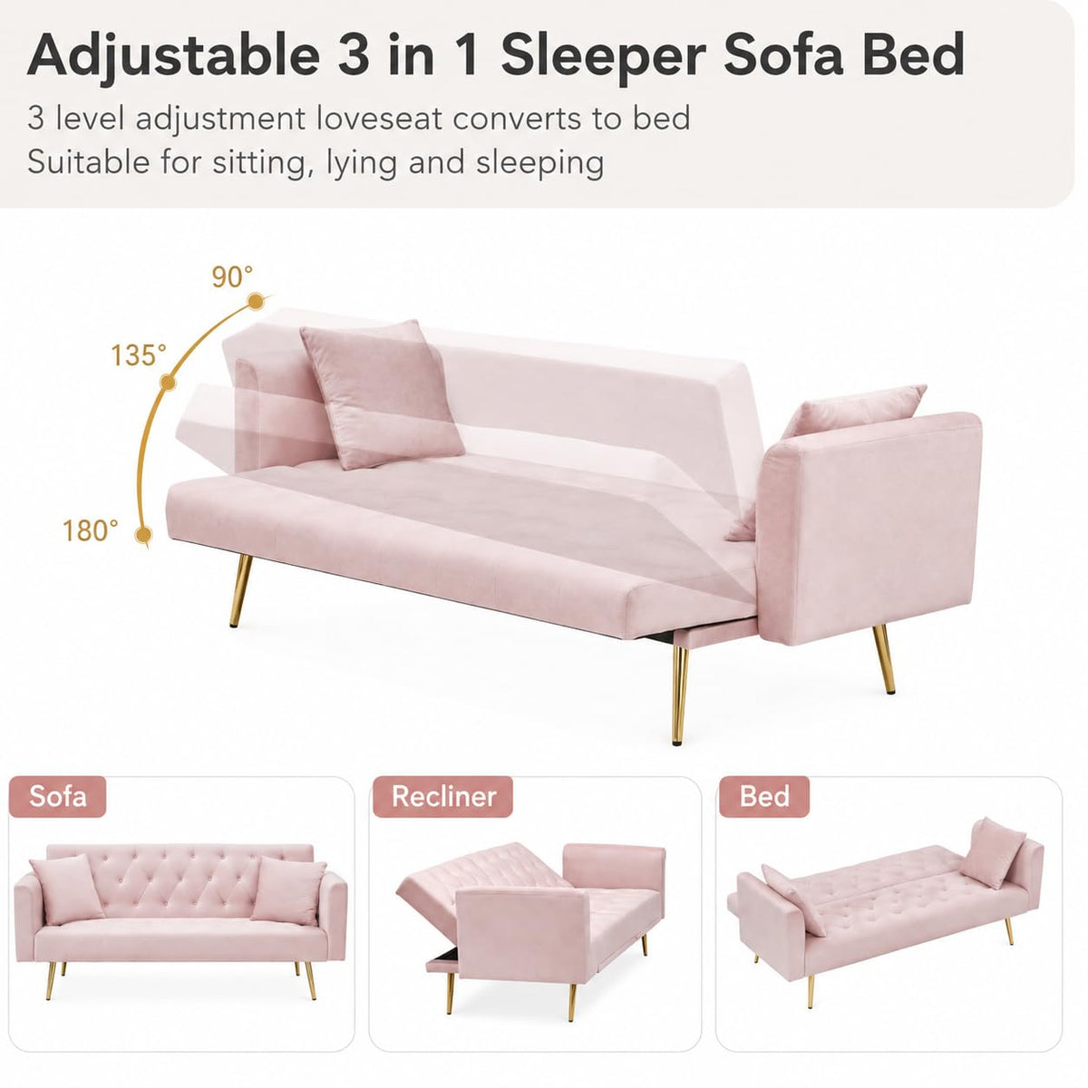 Pink Velvet Futon Sofa Bed R137