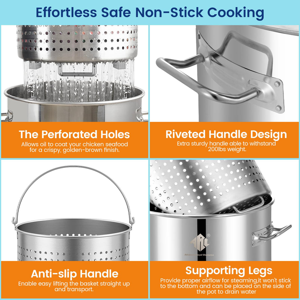 64QT Stainless Steel Stockpot with Basket V230