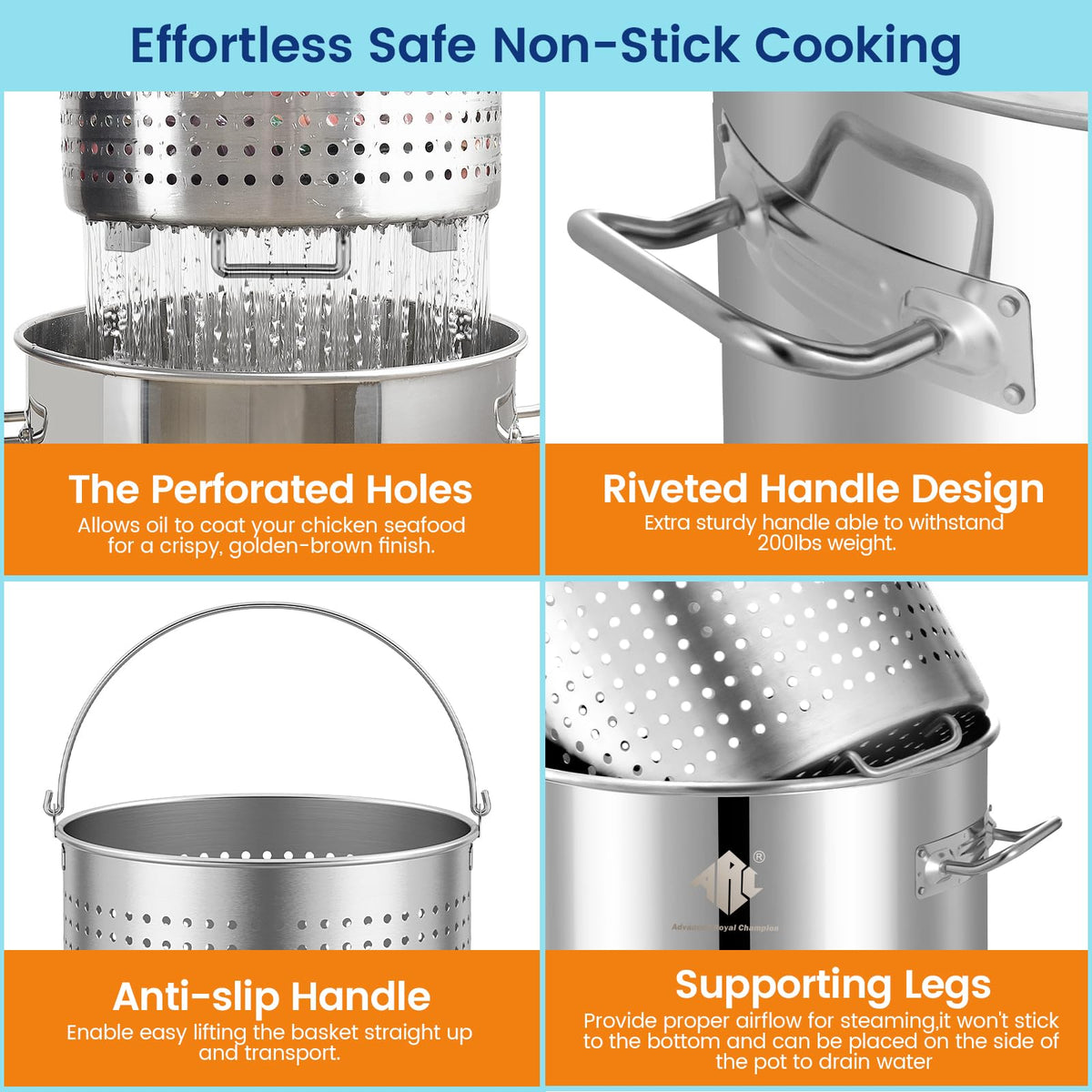 64QT Stainless Steel Stockpot with Basket V230