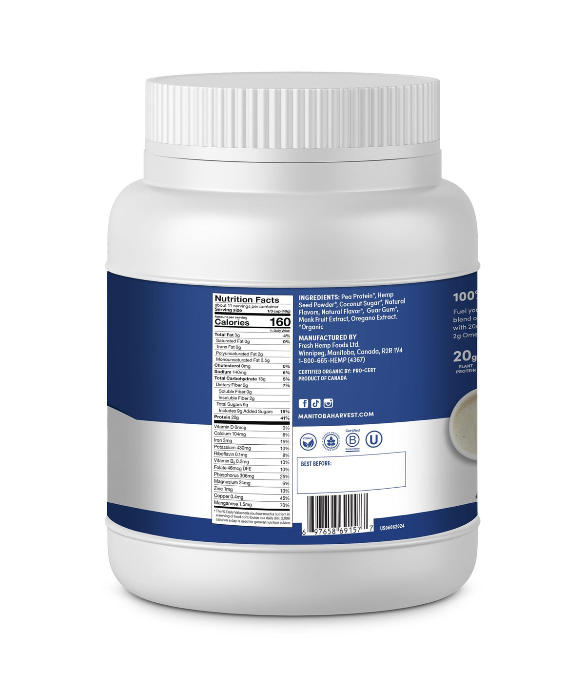 Organic Plant-Based Protein Powder Vanilla 16oz B81897