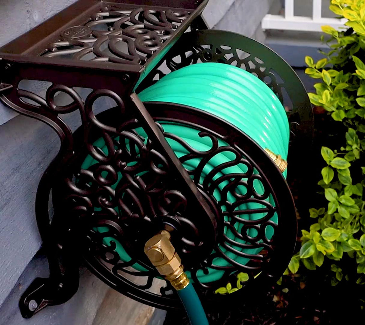 Cast Aluminum Wall Mount Hose Reel, Holds 125-Feet of 5/8-Inch Hose - Bronze N97883