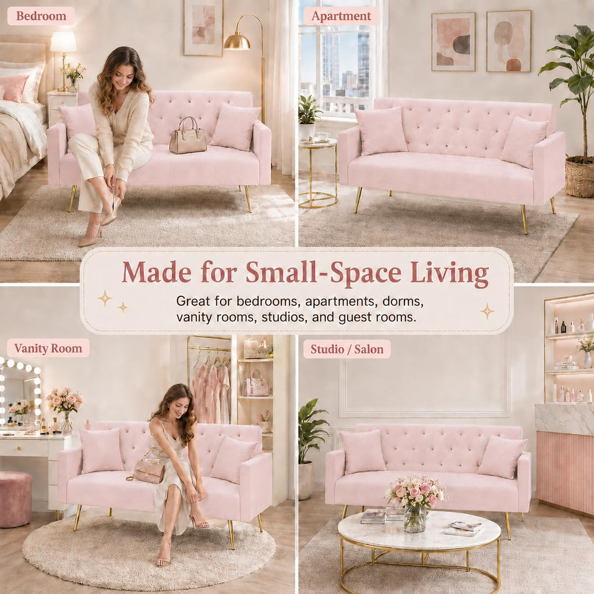 Pink Velvet Futon Sofa Bed R137