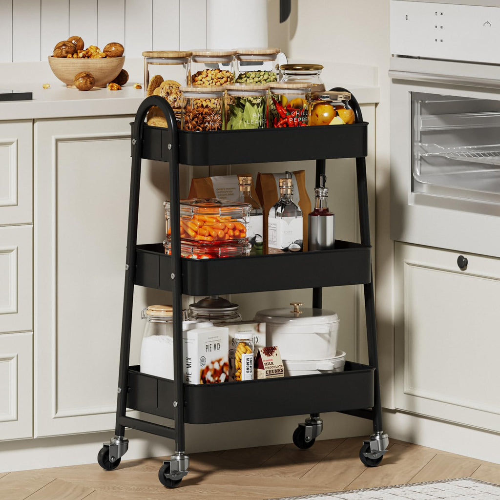 3-Tier Metal Rolling Utility Cart with Lockable Wheels S583