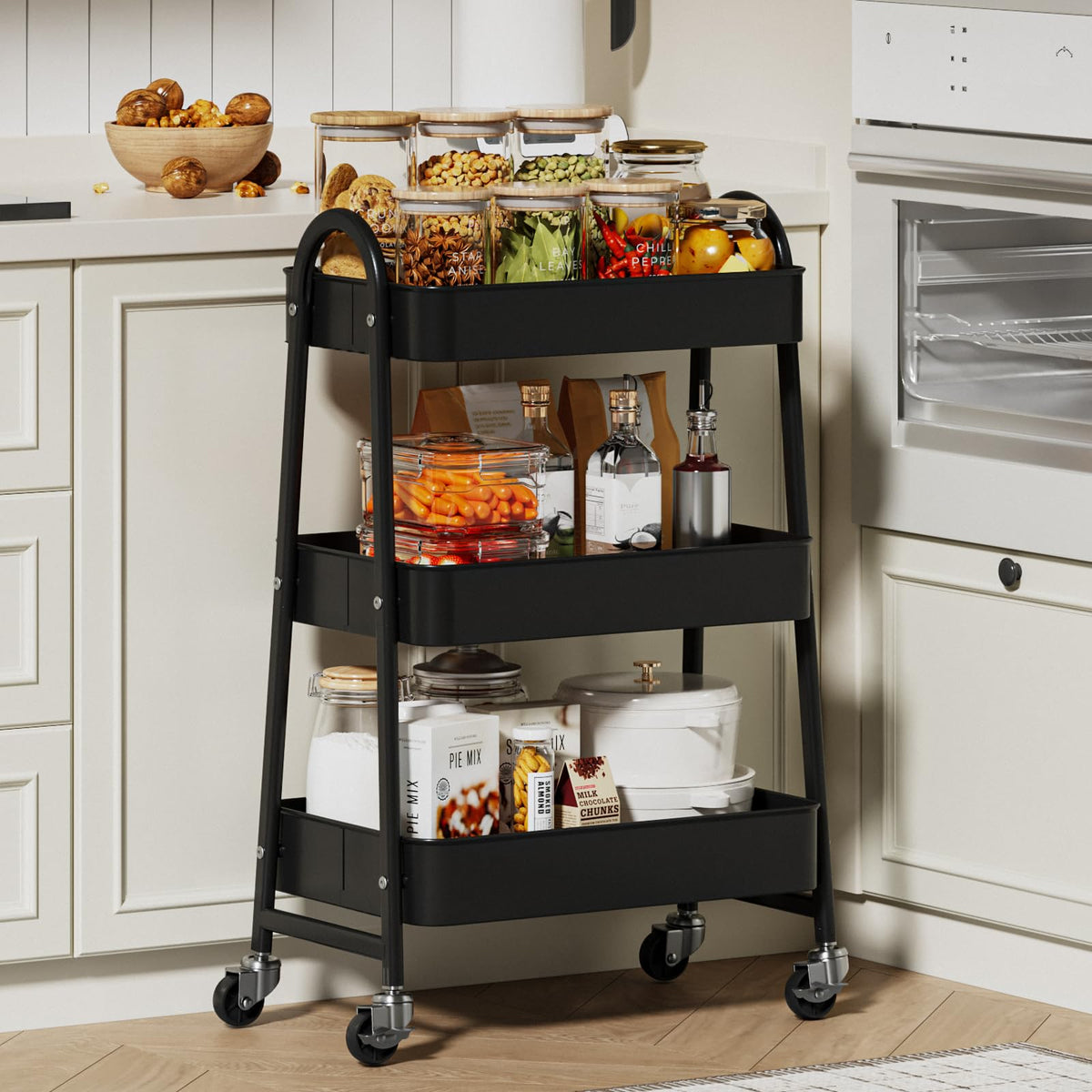 3-Tier Metal Rolling Utility Cart with Lockable Wheels S583