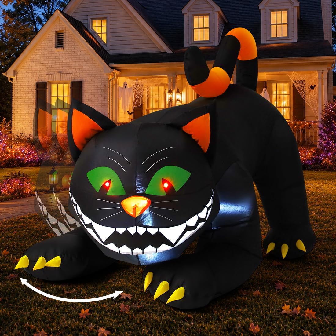 6 FT Halloween Inflatables Black Cat with Moving Head and Built-in LEDs K18818