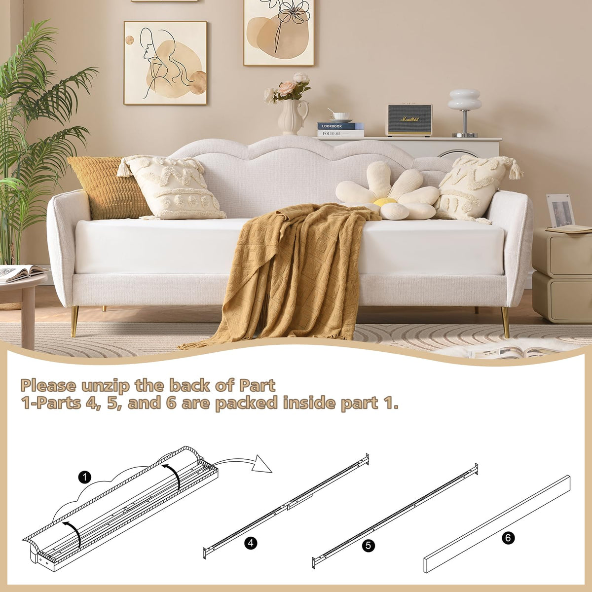 Twin Size Upholstered Linen Daybed with Metal Legs W794274