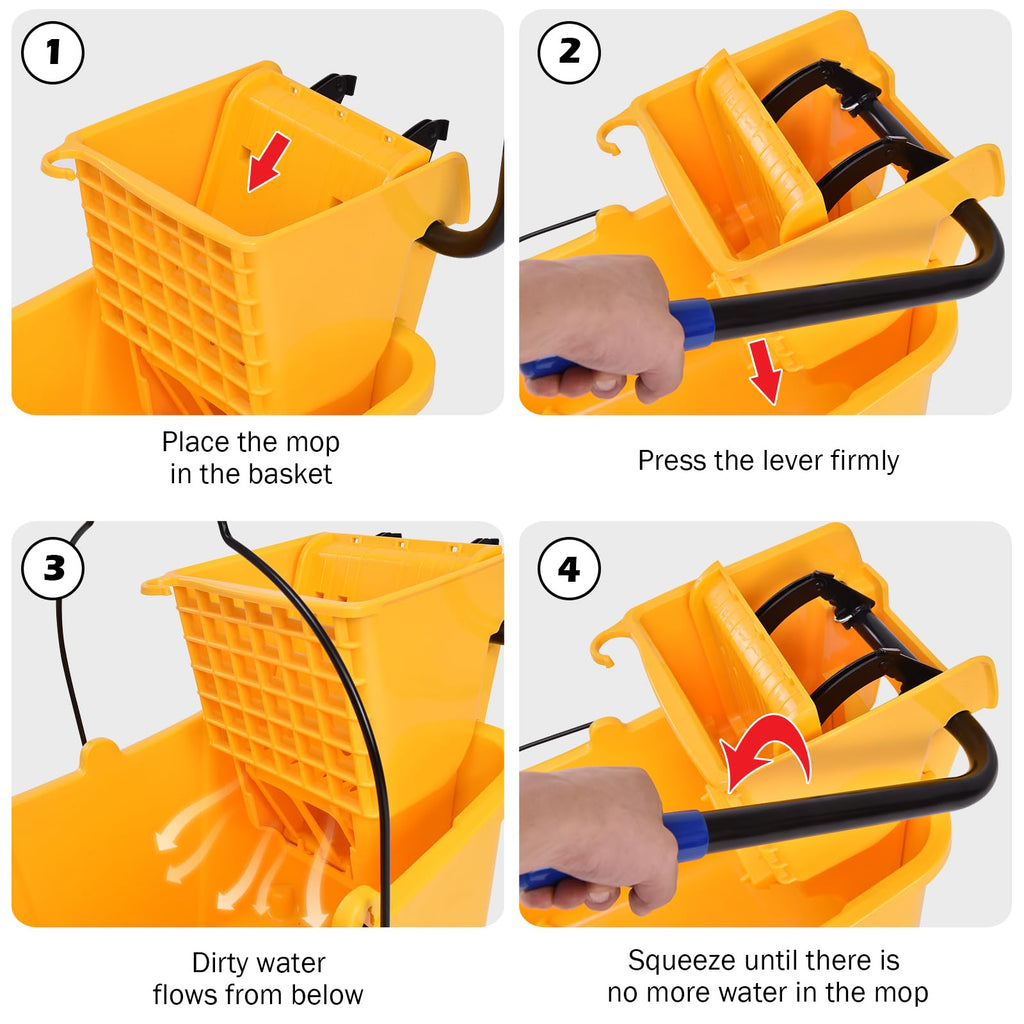 Yellow 35 Quart Commercial Mop Bucket with Wringer A957084