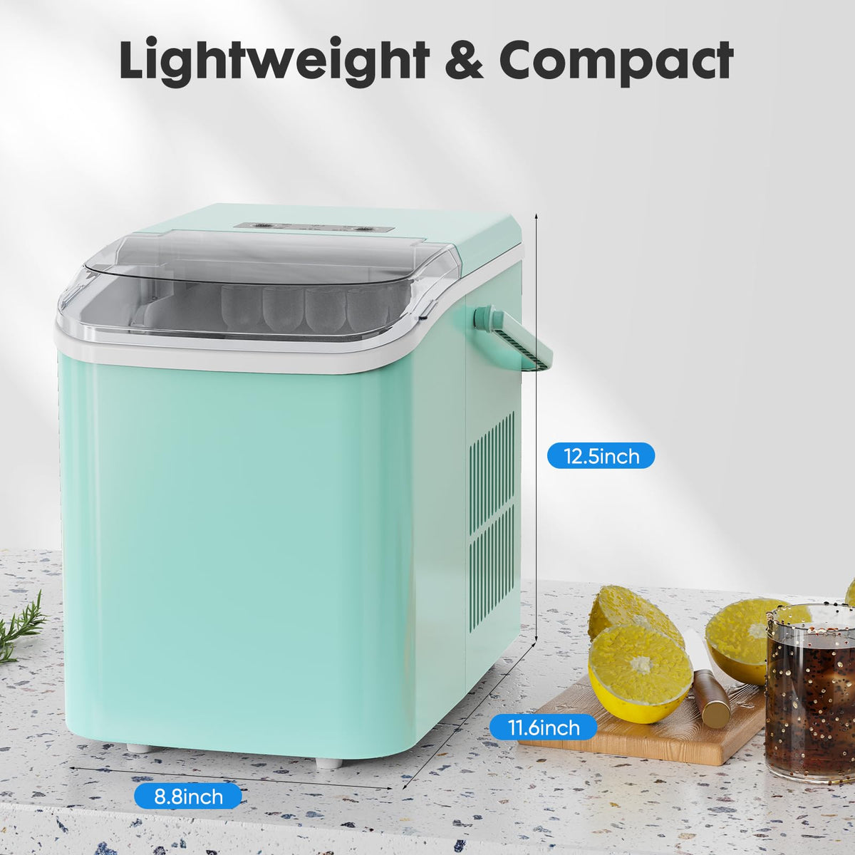 Countertop Ice Maker Machine with Handle, Self-Cleaning, 2 Sizes Bullet Ice, Black G3553