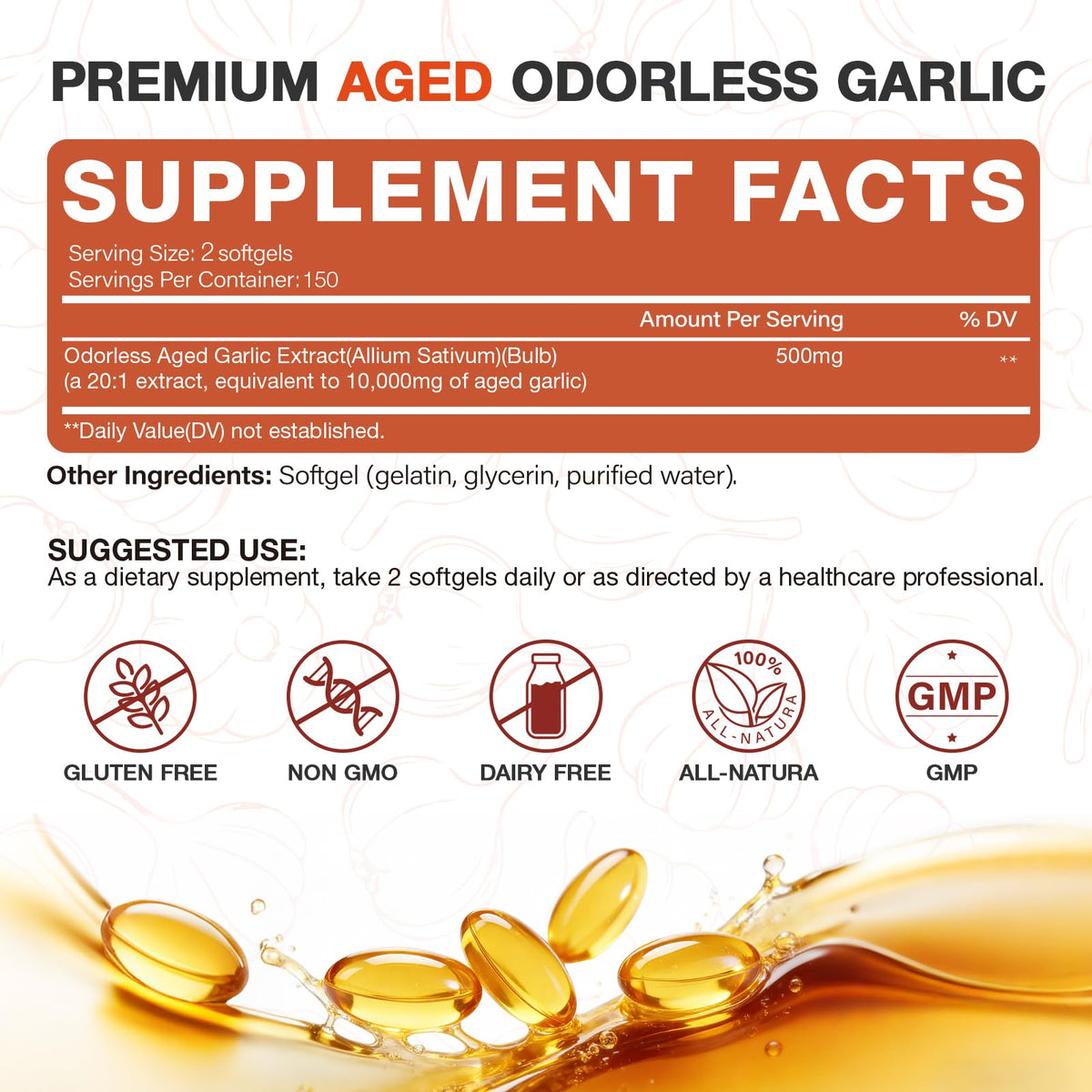 Odorless Garlic Extract 10000mg Softgels B81044