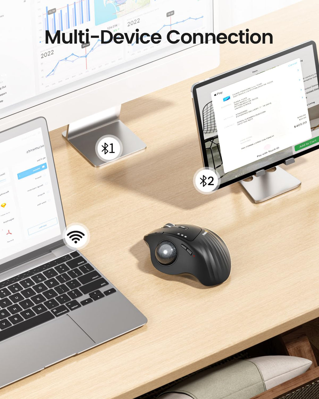 Wireless Rechargeable Gray Trackball Mouse S2752