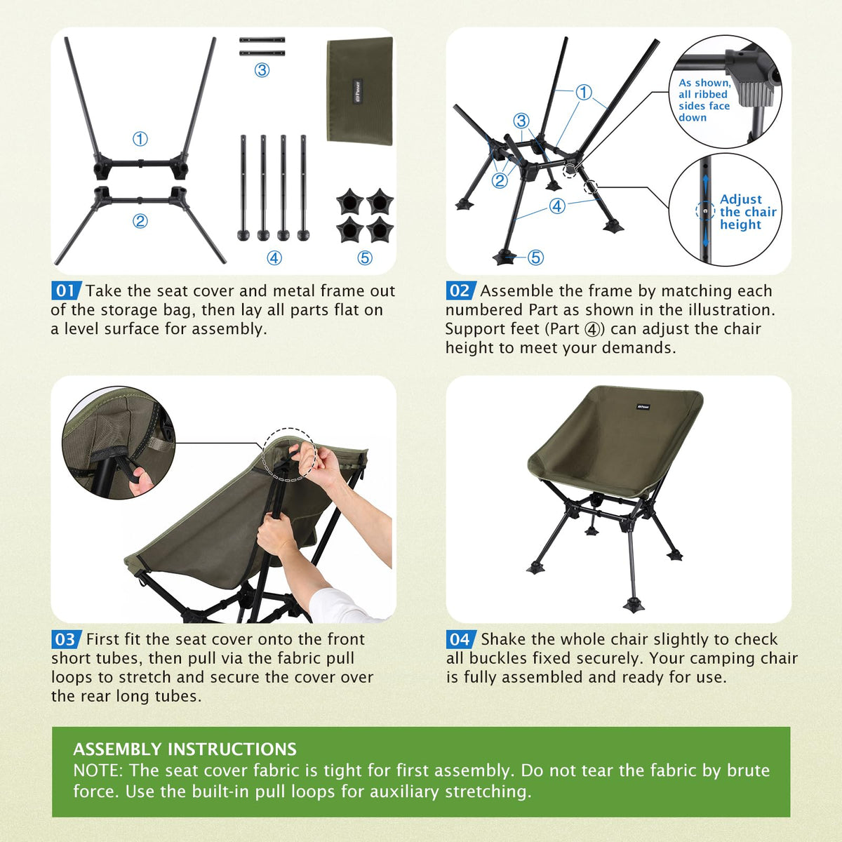 2 Pack Green Folding Camping Chair with Storage Bag X938