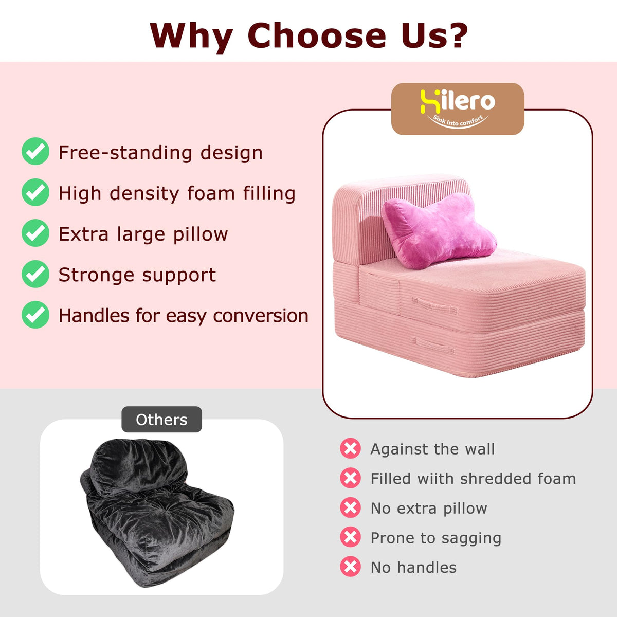 Pink Folding Convertible Sofa Bed Z8846