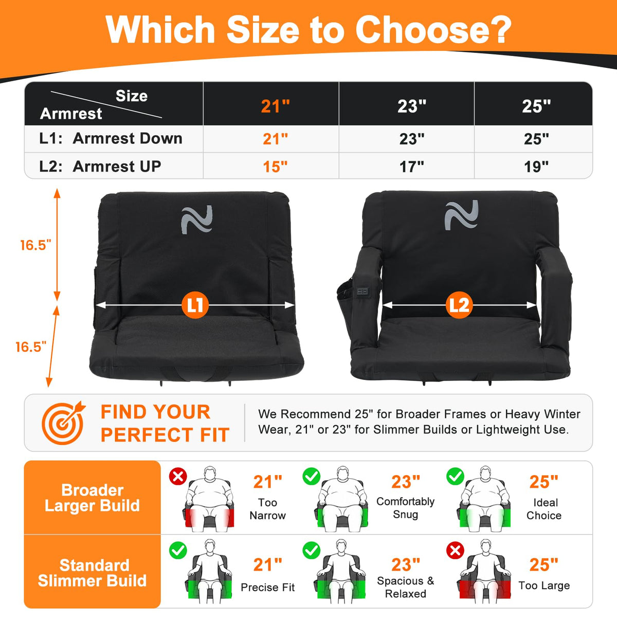 Wide Heated Stadium Seat with Back Support & Cushion J376061
