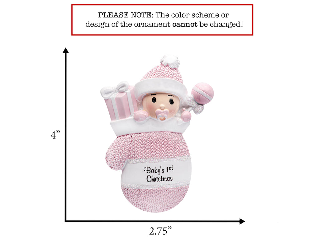 Baby's First Christmas Ornament 2026 Pink Mitten T98291