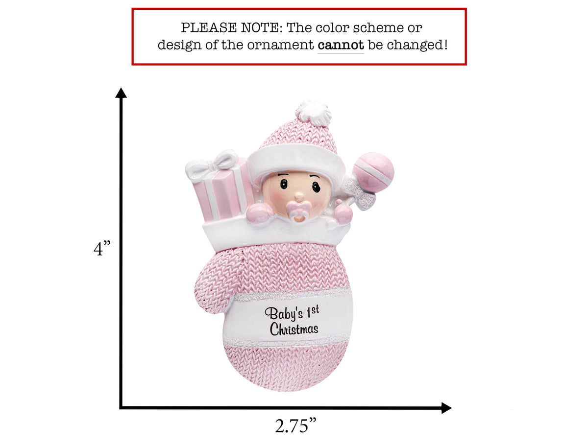 Baby's First Christmas Ornament 2026 Pink Mitten T98291
