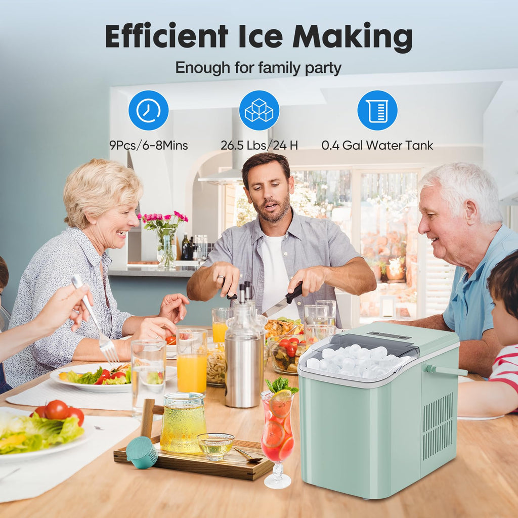 Countertop Ice Maker Machine with Handle, Self-Cleaning, 2 Sizes Bullet Ice, Black G3553