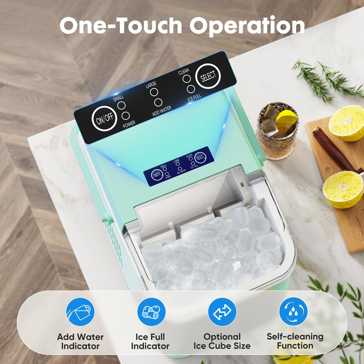 Countertop Ice Maker Machine with Handle, Self-Cleaning, 2 Sizes Bullet Ice, Black G3553