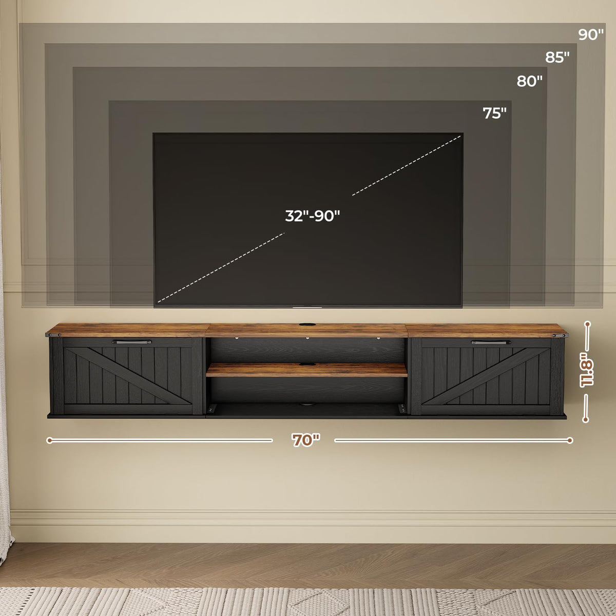 70" Black Floating TV Stand G502540