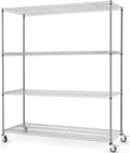 60" W 4-Tier Heavy Duty Wire Shelving 72" H x 24" D Metal Storage Rack with Wheels T95622