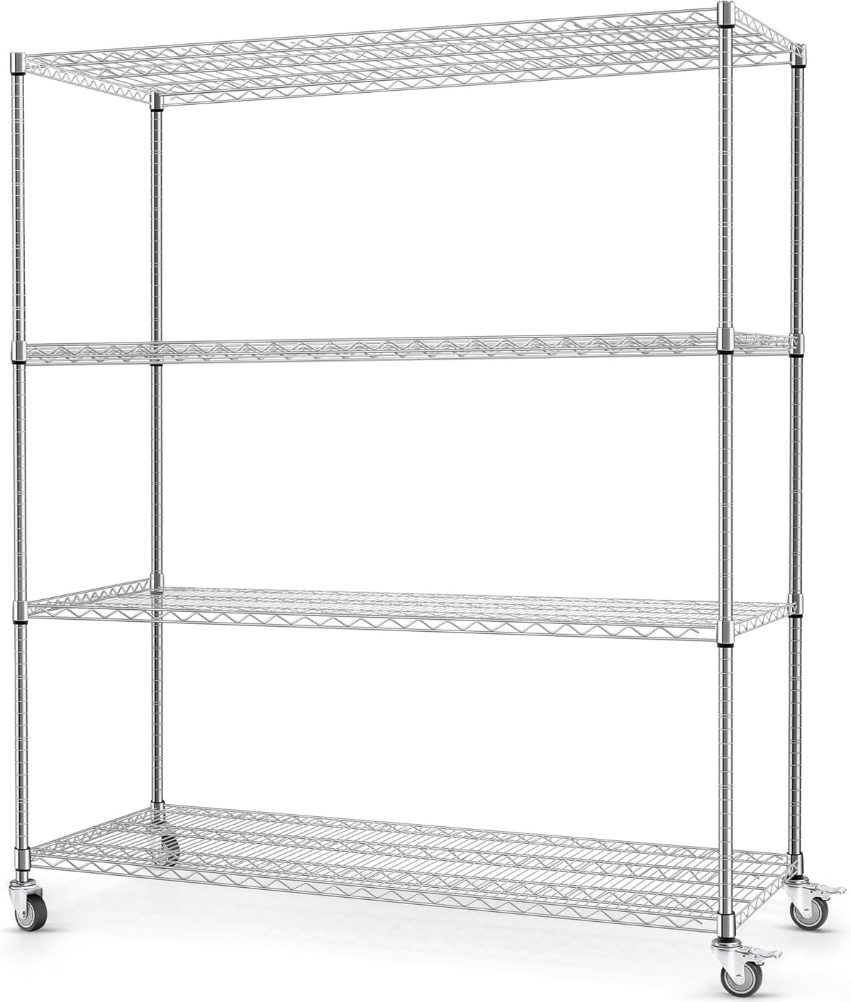 60" W 4-Tier Heavy Duty Wire Shelving 72" H x 24" D Metal Storage Rack with Wheels T95622