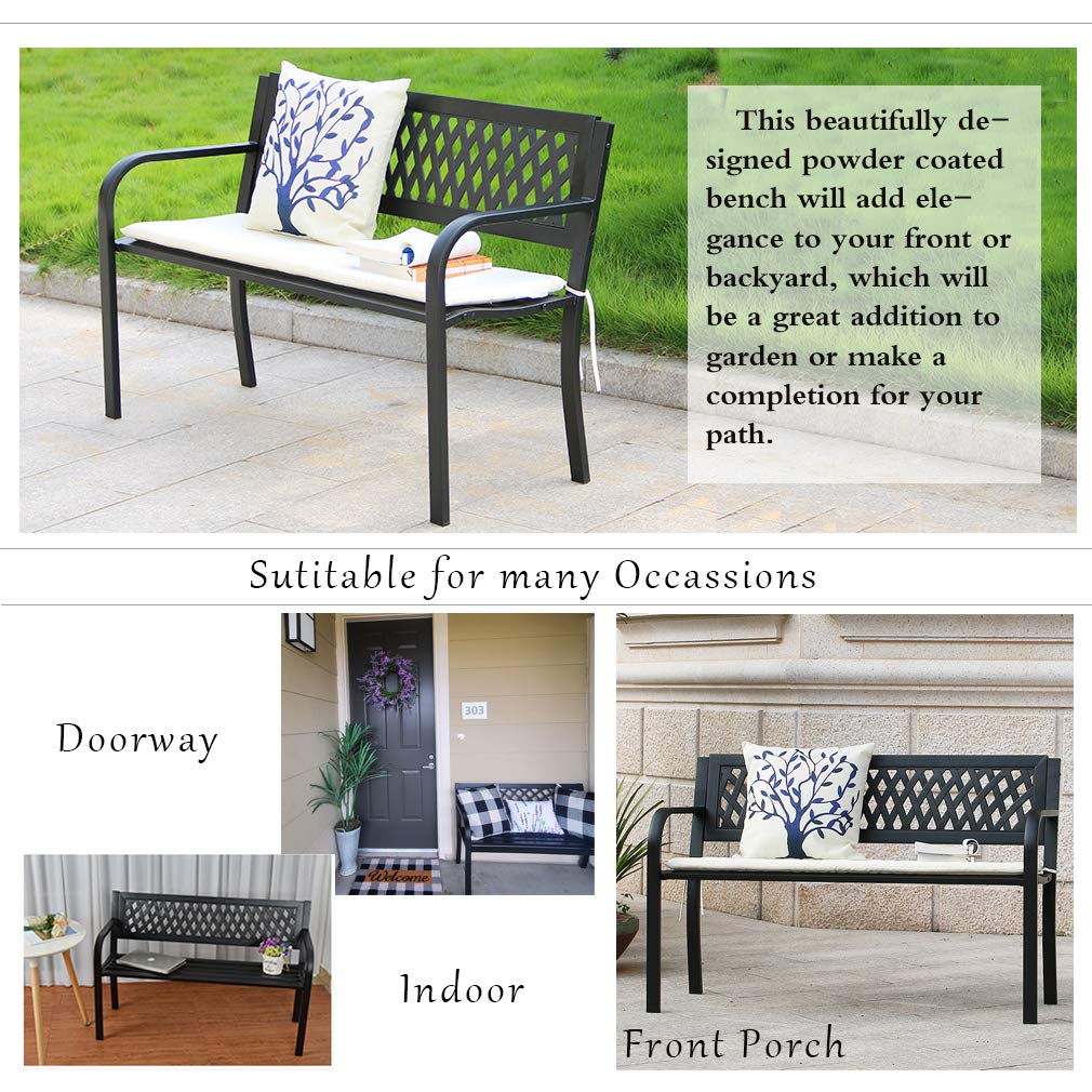 Black Metal Outdoor Bench with Armrests Q262
