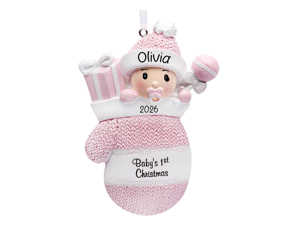 Baby's First Christmas Ornament 2026 Pink Mitten T98291