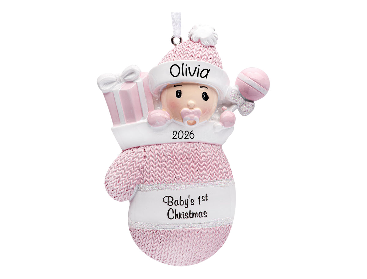 Baby's First Christmas Ornament 2026 Pink Mitten T98291
