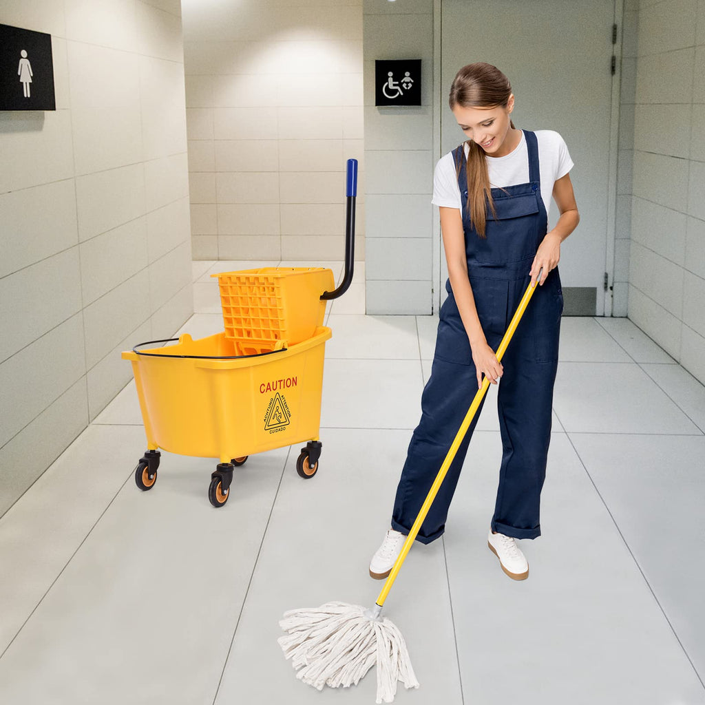 Yellow 35 Quart Commercial Mop Bucket with Wringer A957084