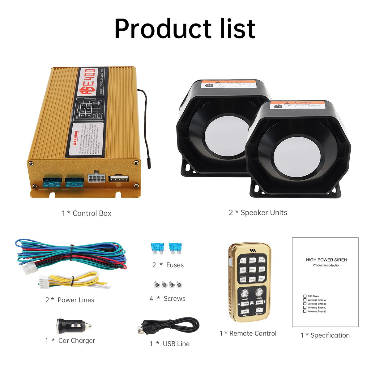 12V 400W 18 Tones Police Siren PA System with Horn Speaker & Remote Control M100