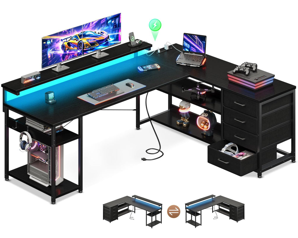 61 Inch L Shaped Computer Desk with 4 Drawers Z5922