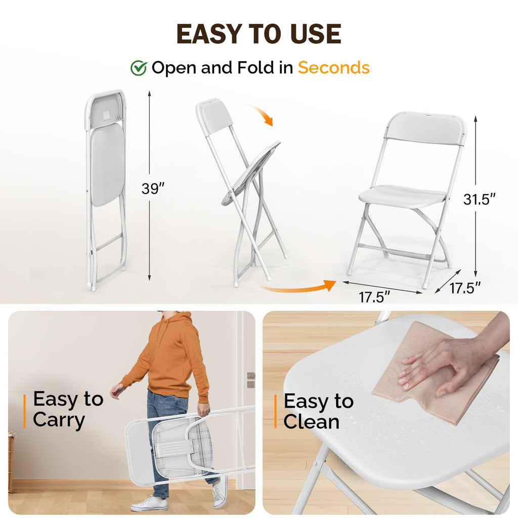 White Plastic Folding Chairs Set of 10 with Metal Frame T9399