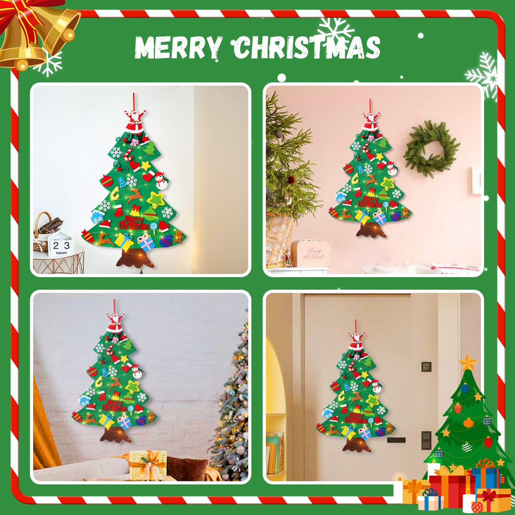 Felt Christmas Tree for Toddlers, 3.2ft Wall Hanging DIY Xmas Decorations with String Light G40331