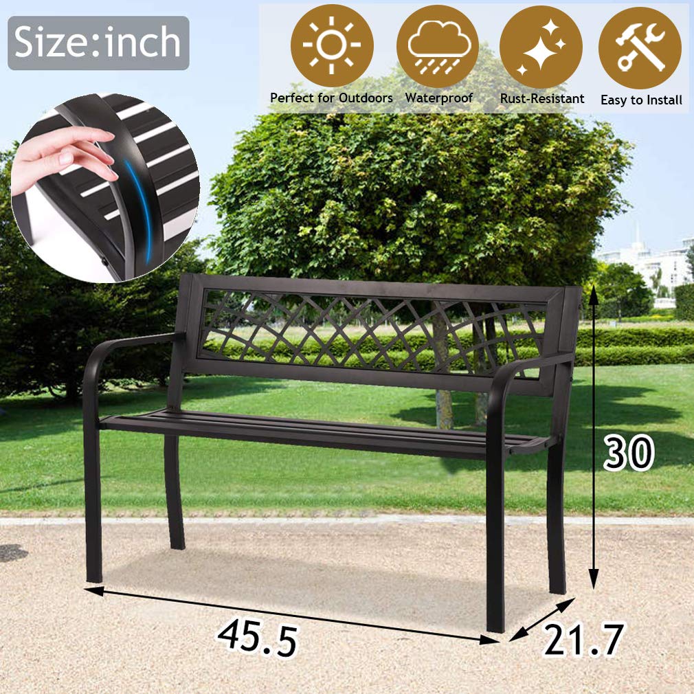 Black Metal Outdoor Bench with Armrests Q262