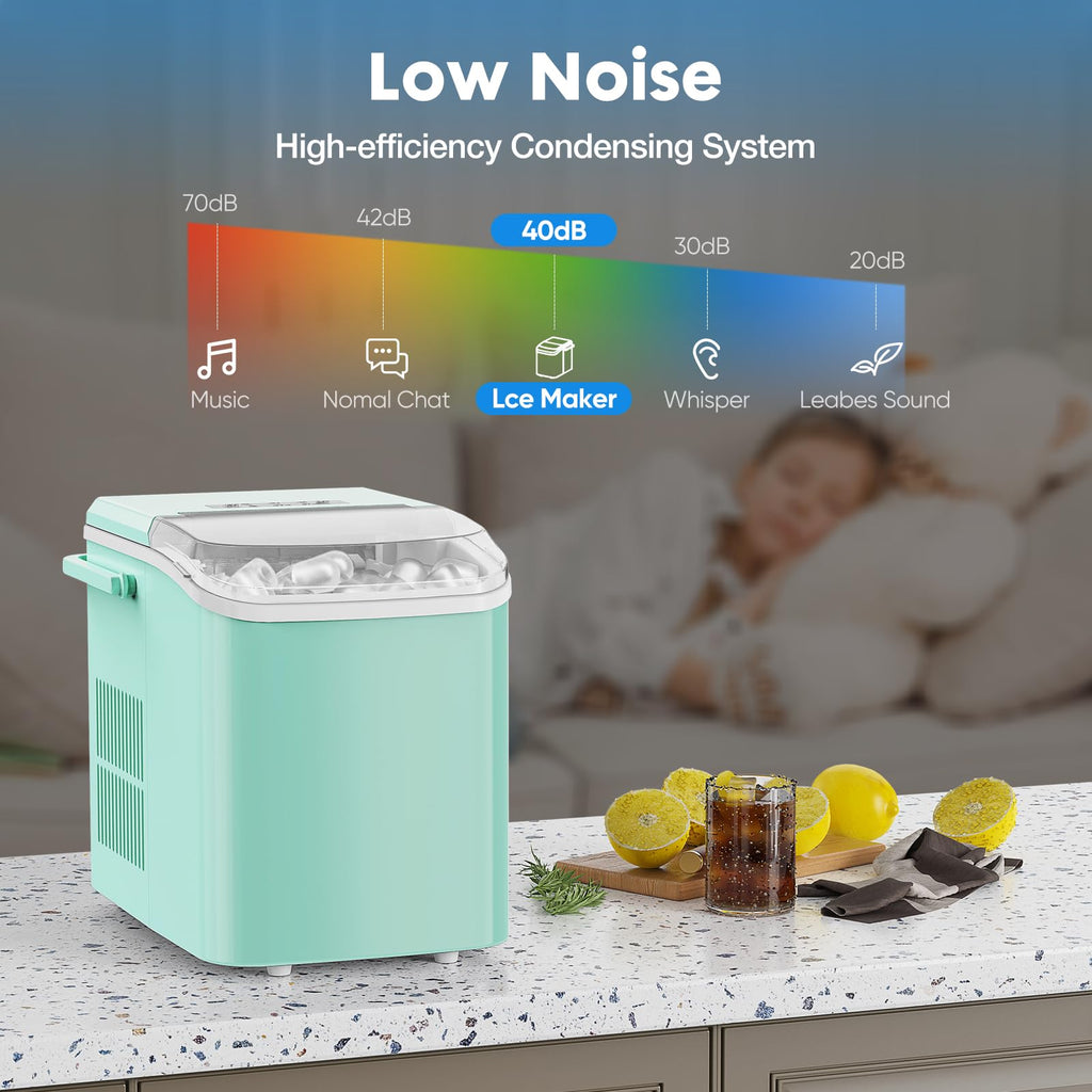 Countertop Ice Maker Machine with Handle, Self-Cleaning, 2 Sizes Bullet Ice, Black G3553