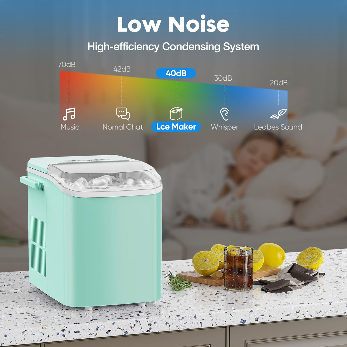 Countertop Ice Maker Machine with Handle, Self-Cleaning, 2 Sizes Bullet Ice, Black G3553
