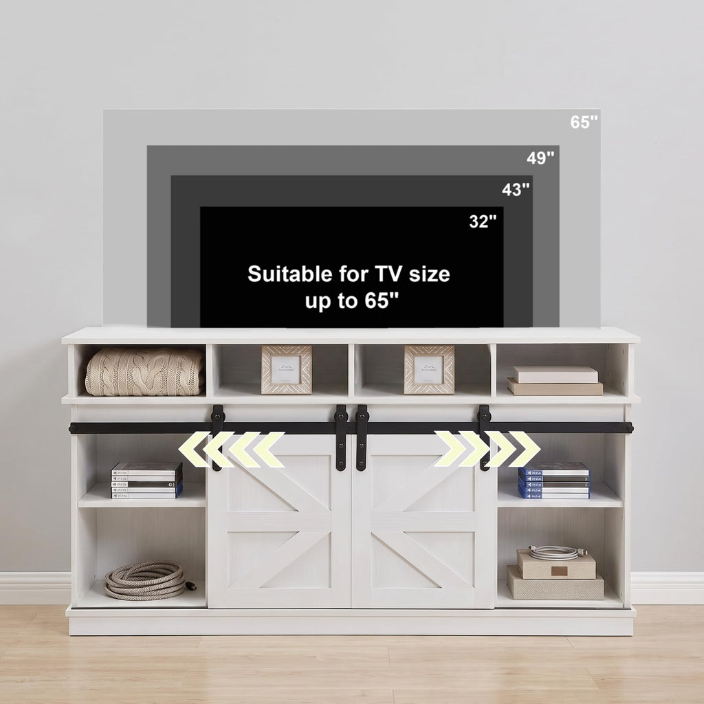 White 58" Farmhouse TV Stand with Sliding Barn Doors T6930
