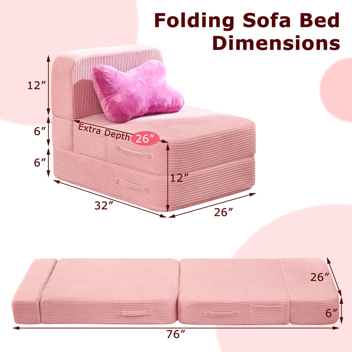 Pink Folding Convertible Sofa Bed Z8846