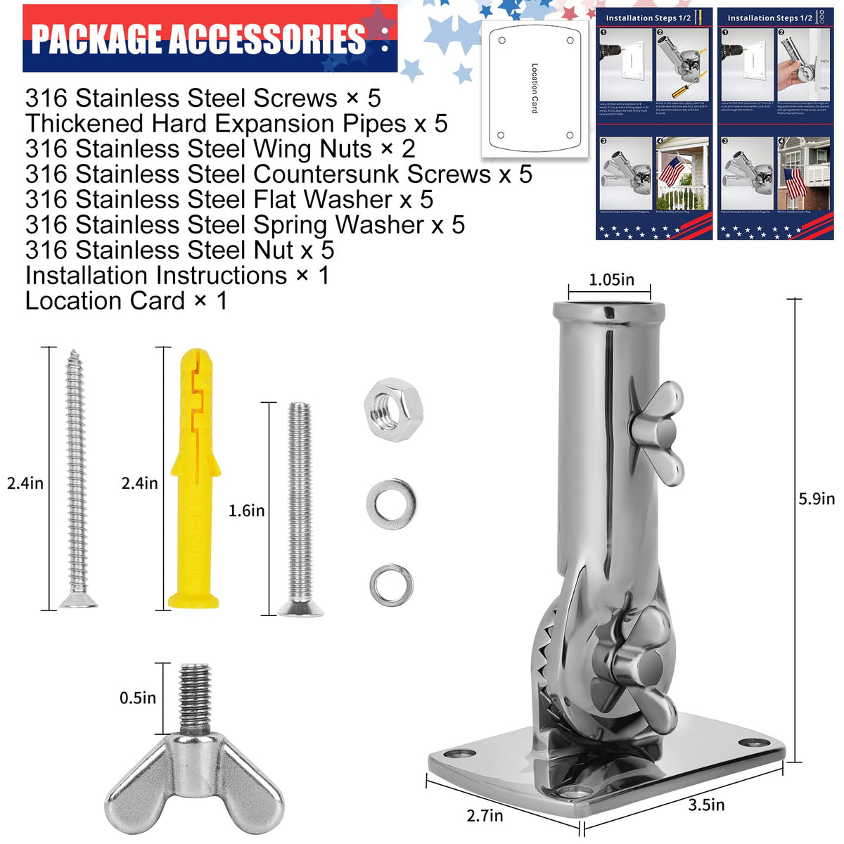 316 Stainless Steel Adjustable Flag Pole Holder E80586