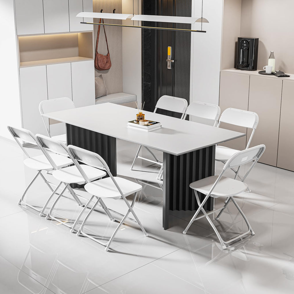 White Plastic Folding Chairs Set of 10 with Metal Frame T9399