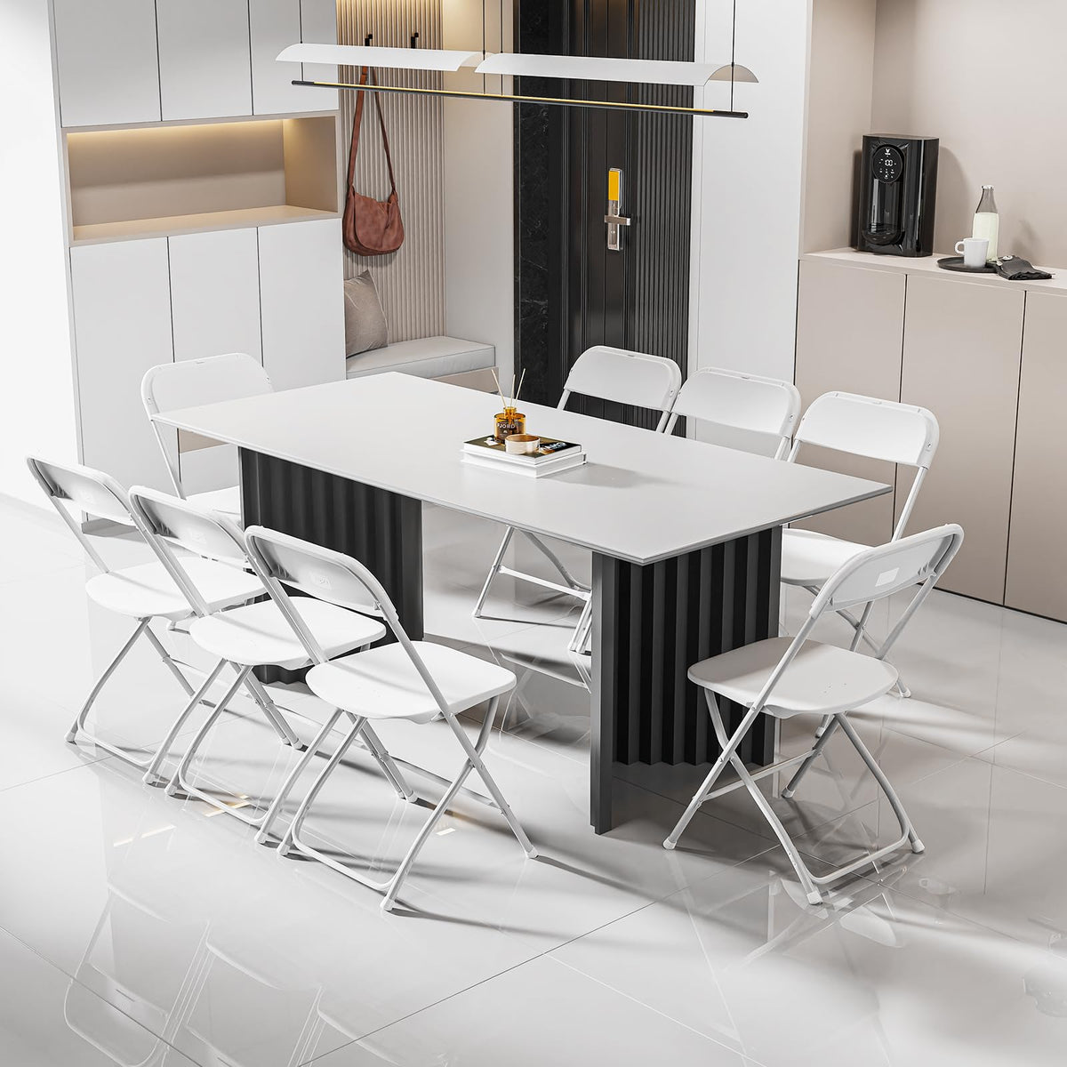 White Plastic Folding Chairs Set of 10 with Metal Frame T9399