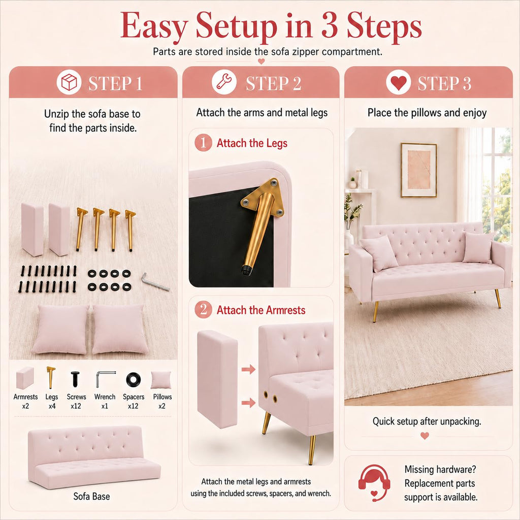 Pink Velvet Futon Sofa Bed R137