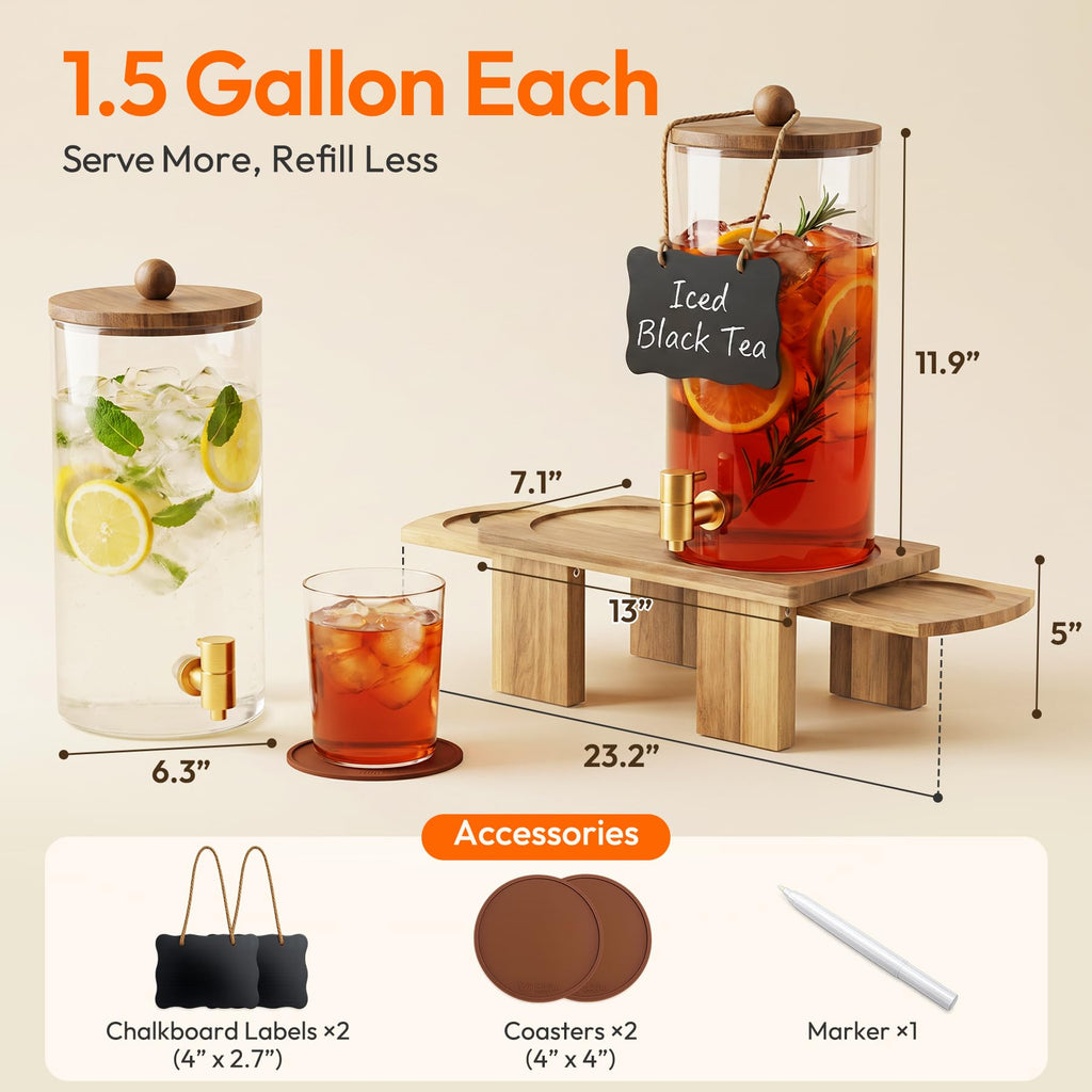 2 Pack 1.5 Gallon Drink Dispenser with Wood Stand E46684