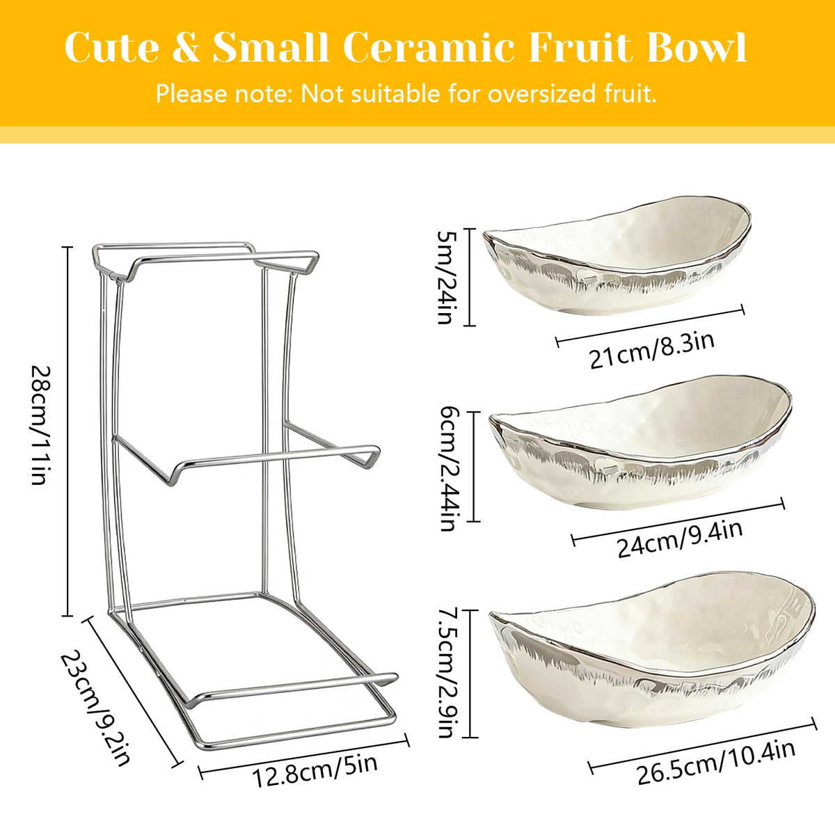 3 Tier Ceramic Fruit Bowl with Metal Stand U7337