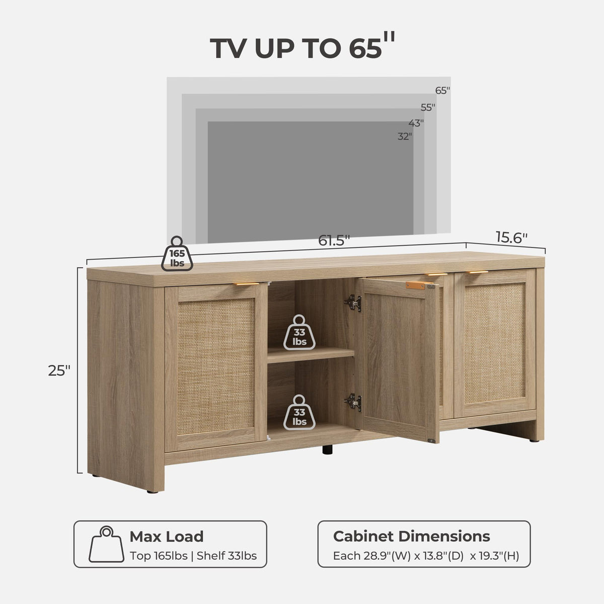 TV Stand with 4 Rattan Cabinets K397