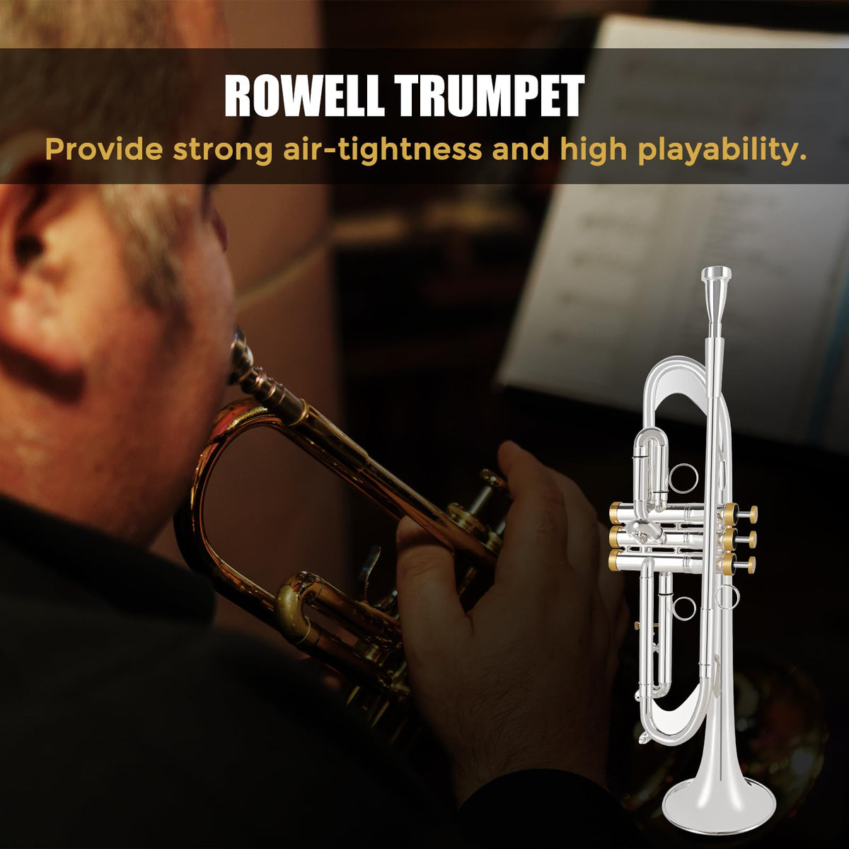Bb Trumpet Brass Instruments Set with 7C Mouthpiece, Cloth and Gloves Q36770