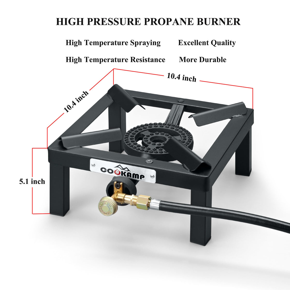 Single High Pressure Propane Camp Stove with Adjustable Regulator and Hose X34715