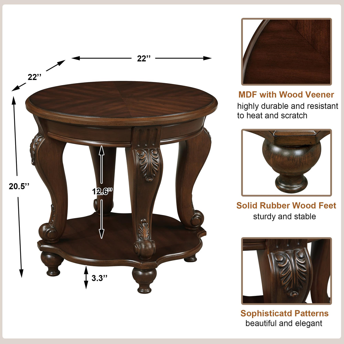 Vintage Round Wood End Side Table 22-Inch B914245