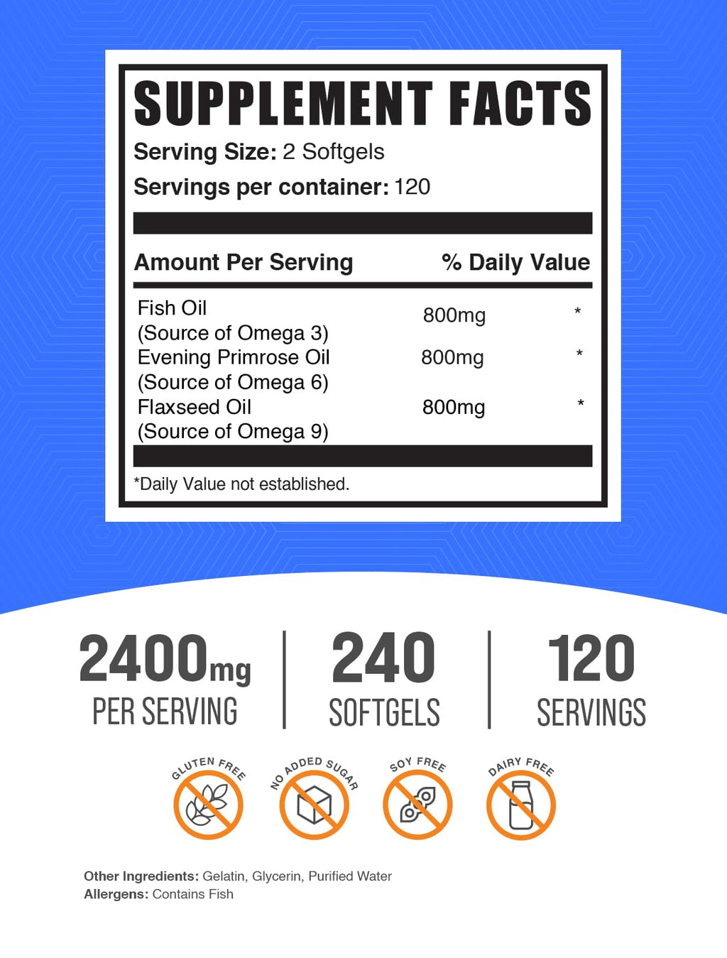 Omega 3-6-9 Softgels from Flaxseed, Evening Primrose & Fish Oil, 240 Count W2450