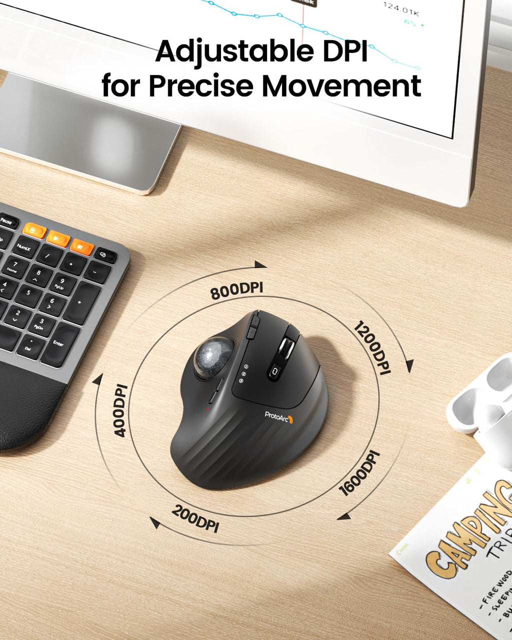 Wireless Rechargeable Gray Trackball Mouse S2752