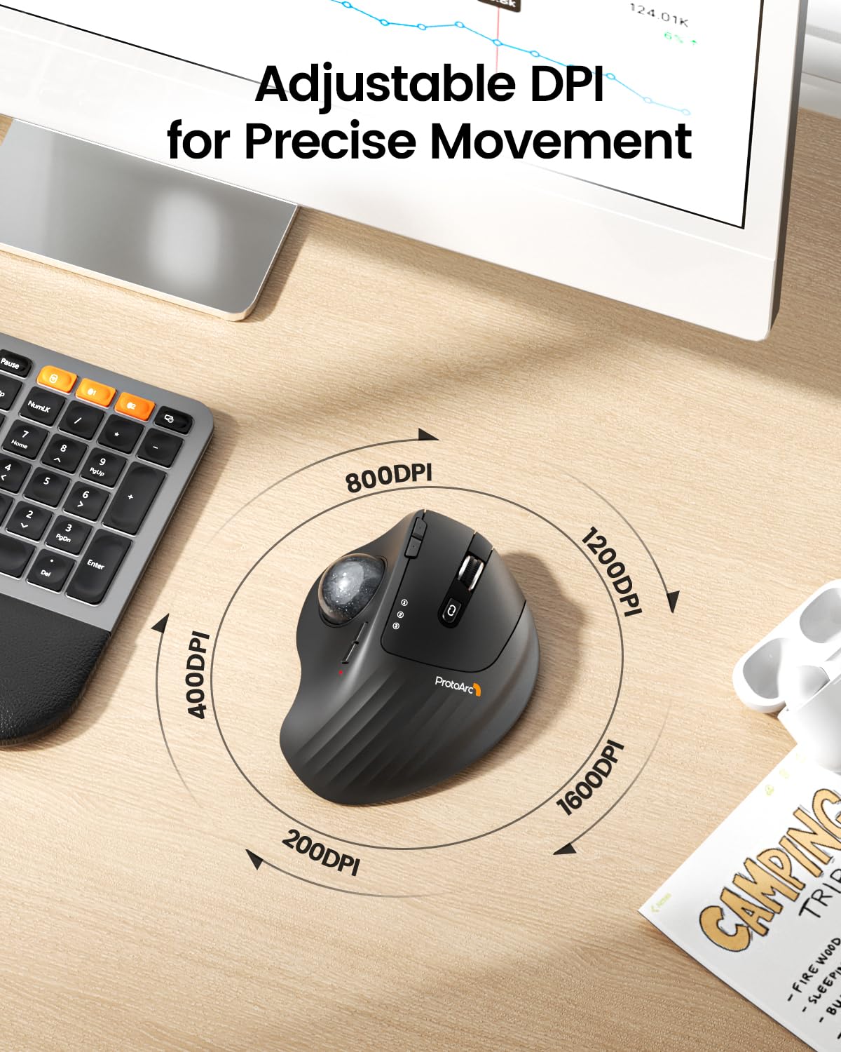 Wireless Rechargeable Gray Trackball Mouse S2752
